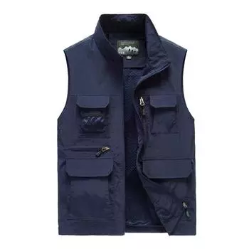 Жилет для мужчин, жилет с несколькими карманами, мужской свободный повседневный жилет с воротником-стойкой большого размера M хаки