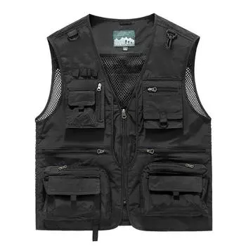Жилет для отдыха на открытом воздухе, мужской дышащий жилет для спорта на открытом воздухе с несколькими карманами, высококачественный дизайн, жилет для отдыха для мужчин 6XL чёрный