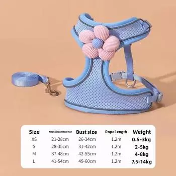 Жилет для питомца с тяговым тросом и вышивкой «ромашка», дышащий дизайн для собак, кошек и Blue Breathable,XS
