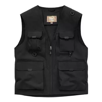 Жилет для рыбалки с несколькими карманами, быстросохнущий, мужской, тонкий, водонепроницаемый, для альпинизма и фотосъемки 6XL чёрный