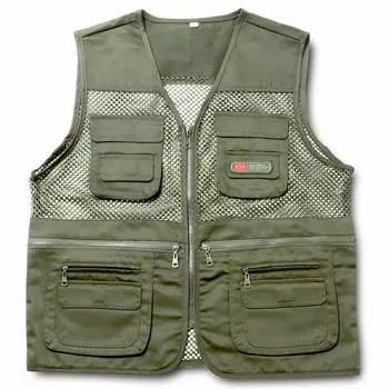 Жилет для рыбалки сетка 10 карманов жилет для рыбалки с фотографиями [MAKANATS] (Армейский зеленый, 4XL)