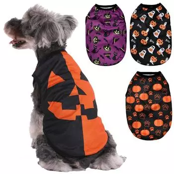 Жилет для собак на Хэллоуин Одежда для маленьких собак Фестиваль моды Костюм с принтом тыквы Футболка для щенка Кошки Пуловер Наряды для французского бульдога Товары для животных XS