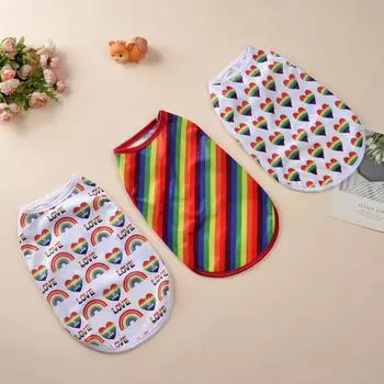 Жилет для собак, одежда для маленьких и средних собак, кошек, летняя дышащая футболка с принтом Rainbow Love и креативным принтом для щенков, мягкая одежда для чихуахуа XS