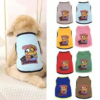 Жилет для собак с круглым вырезом, мультяшный узор, очаровательная мягкая рубашка без рукавов с котом, рубашка для собак, товары для домашних животных L светло-синий