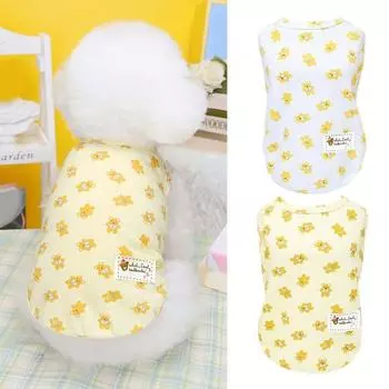 Жилет для собаки Изысканный дышащий хлопок с подшивкой, мягкий удобный узор, пуловер для собаки с мультяшным медведем и собакой, повседневная одежда M светло-синий