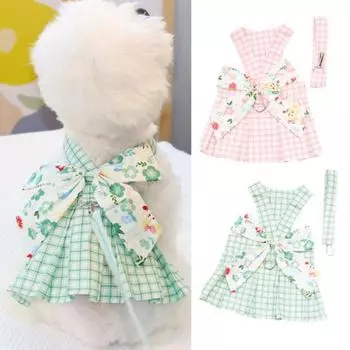 Жилет для собаки, поводок с бантом, удобный мягкий ремень двойного назначения, безопасный, не теряющийся, с застежкой L зелёный