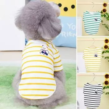 Жилет для собаки с круглым вырезом, мягкая и удобная блузка в полоску с мультяшным медведем и питомцем, кошкой и собакой M чёрный