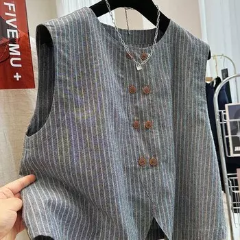 Жилет для женщин из хлопка без рукавов, винтажный джинсовый жилет, большой размер, принты, универсальный повседневный жилет на пуговицах M