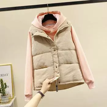 Жилет для женщин из хлопка, осенне-зимний, безрукавный жилет, свободный, утолщенный, повседневный жилет S бежевый