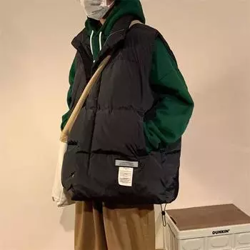 Жилет для женщин из хлопка, осенне-зимний, безрукавный жилет, свободный, утолщенный, повседневный, с высоким воротом M белый