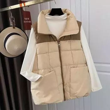 Жилет для женщин из хлопка, осенне-зимний, безрукавный, вязаный, жилет-свитер, свободный, утолщенный, повседневный, с V-образным вырезом M белый