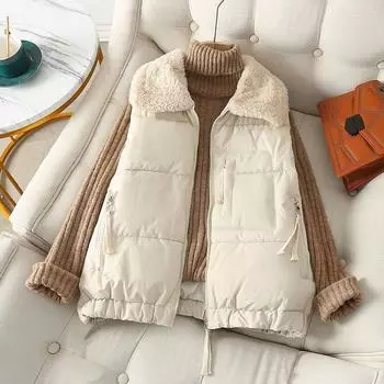 Жилет для женщин осень зима без рукавов топы оверсайз утолщенный пуховый жилет M белый