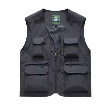 Жилет Four Seasons для мужчин среднего и пожилого возраста. Тонкий жилет без рукавов с воротником-стойкой и несколькими карманами. Быстросохнущий жилет. Жилет большого размера. M чёрный