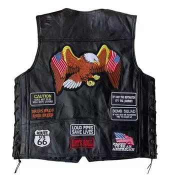 + Жилет Harley + велосипедный жилет + кожаный пояс с v-образным вырезом + классический вышитый значок L чёрный