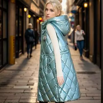 Жилет из блестящего хлопка средней и длинной длины, женская зимняя одежда, тонкий жилет, верхняя одежда, утолщенный жилет, куртка, прилив M белый