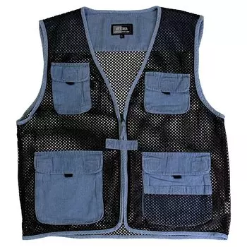 Жилет из джинсовой сетки для жаркой рыбалки в горах, повседневный жилет [VITTORIA] (Синий, Л) Легкий, дышащий, защитный, для отдыха на природе, кемпинга, рыбалки, жилет, синий