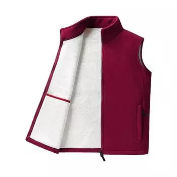 Жилет из флиса, пальто без рукавов с воротником-стойкой и бархатным внутренним слоем на молнии M красный