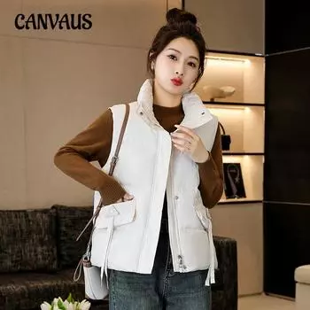 Жилет из хлопка больших размеров для женщин, осень и зима, свободная хлопковая майка с воротником-стойкой, безрукавка, модный жилет M