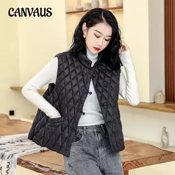 Жилет из хлопка больших размеров для женщин, осень и зима, свободная хлопковая майка с воротником-стойкой, безрукавка, модный жилет M чёрный