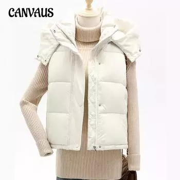 Жилет из хлопка больших размеров для женщин, осень и зима, свободная хлопковая майка с воротником-стойкой, безрукавка, модный жилет M чёрный