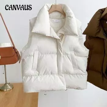 Жилет из хлопка больших размеров для женщин, осенне-зимний жилет без рукавов с воротником, верхняя одежда, куртка Tide M чёрный