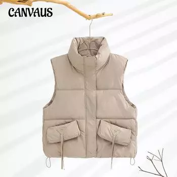 Жилет из хлопка больших размеров для женщин, осень и зима, свободная хлопковая майка с воротником-стойкой, безрукавка, модный жилет M чёрный