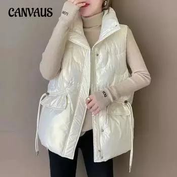 Жилет из хлопка больших размеров для женщин, осенне-зимняя, с подкладкой, без рукавов, модная верхняя одежда, куртка M чёрный