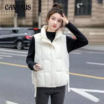 Жилет из хлопка больших размеров для женщин, осень и зима, свободная хлопковая майка с воротником-стойкой, безрукавка, модный жилет M чёрный