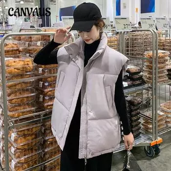 Жилет из хлопка больших размеров, женский, короткий, свободные плечи, для ношения на улице, жилет из хлопка, осенне-зимний, с заниженной линией плеч, жилет из хлопка M серый