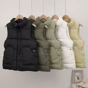 Жилет из хлопка для женщин, чтобы выглядеть стройно и стильно. Новая мода на осень и зиму. Воротник-стойка, застежка на талии, универсальная безрукавка. S чёрный