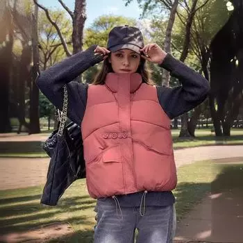 Жилет из хлопка для женщин, осенне-зимний, корейская версия, свободная куртка без рукавов на трех пуговицах, жилет из хлопка для женщин M