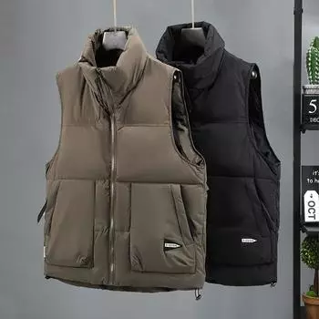 Жилет из хлопка на весну и осень, большой размер, толстые плечи, жилет, куртка, модная и повседневная мужская одежда XXXXXL чёрный