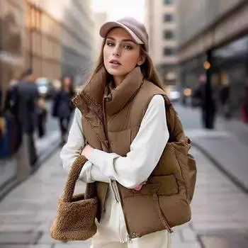 Жилет из хлопка, новый осенне-зимний корейский вариант, свободный утолщенный жилет без рукавов, куртка прилив M чёрный