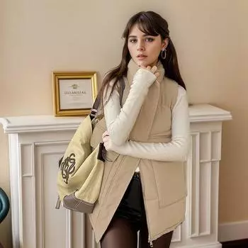 Жилет из хлопка, женская верхняя одежда, утолщенный жилет 2024 года, осень-зима, новый универсальный корейский вариант, свободный жилет, куртка M белый