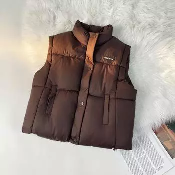 Жилет из хлопка, женский, новый, осенне-зимний, корейский вариант, короткий, свободный, универсальный, с воротником-стойкой, жилет, жилет, куртка M чёрный