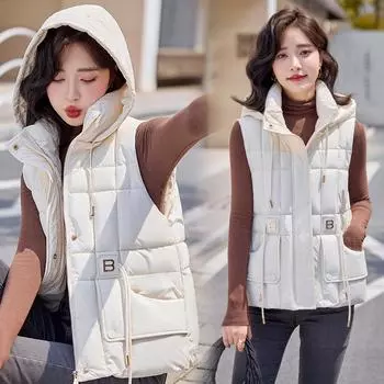 Жилет из хлопка, жилет из европейского стиля, иностранный стиль, новый свободный жилет для осени и зимы, куртка с капюшоном в стиле знаменитостей из Интернета M бордовый