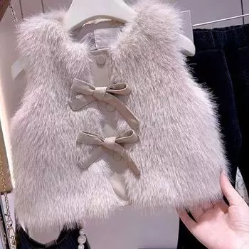 Жилет из искусственного меха для девочек, осенне-зимний, новый детский иностранный стиль, утолщенный, маленький, ароматный, жилет, жилет, куртка 90cm