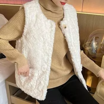 Жилет из искусственного меха кролика, женское пальто, осенняя иностранная верхняя одежда, флисовый утолщенный тонкий жилет, Европа и Америка S recommended weight 80-47.5 kg