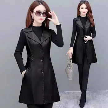 Жилет из искусственной фиолетовой кожи, женская одежда, куртка из искусственной кожи, корейский однотонный жилет без рукавов, среднее длинное пальто, женский жилет, верхняя одежда S