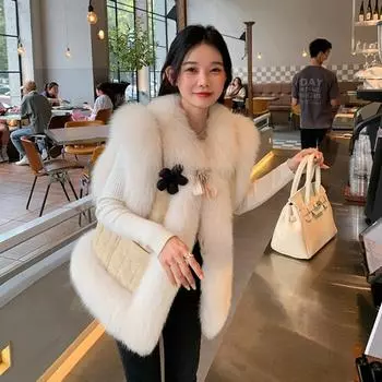 Жилет из меха лисы женский осенне-зимний новый корейский вариант жилет с искусственным мехом жилет милое пальто S