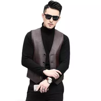 Жилет из натуральной кожи для мужчин, козья кожа, застежка из натуральной кожи, для мужчин, большой размер, жилет из натуральной кожи 6XL