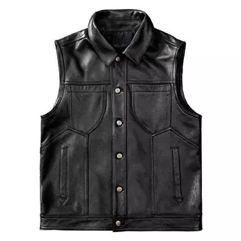 Жилет из натуральной кожи, куртка из воловьей кожи первого слоя, мужской тонкий кожаный жилет, велосипедный костюм, куртка из натуральной кожи S чёрный