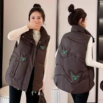 Жилет из овчины, новый жилет из хлопка и пуха, свободный жилет с воротником-стойкой, универсальный жилет на осень и зиму, куртка M чёрный