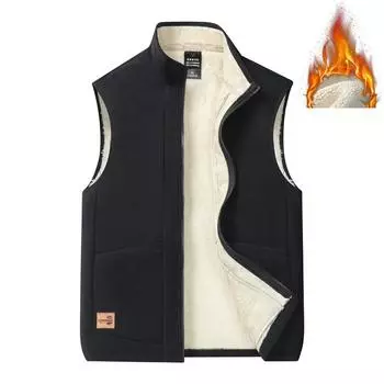 Жилет из овечьего флиса для мужчин, теплая жилетка на осень и зиму, большая повседневная куртка из флиса 6XL чёрный