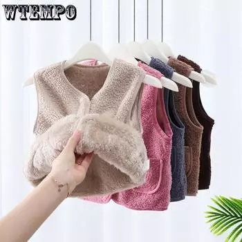 Жилет из овечьей шерсти для младенцев. Теплый двухсторонний плюшевый жилет-комбинезон для ношения как дома, так и на улице. 80 розовый