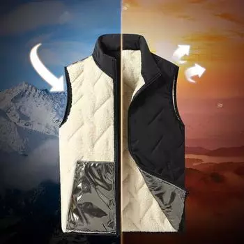 Жилет из овечьей шерсти, мужские модели, осенне-зимний, утепленный и подбитый, с воротником-стойкой, с отворотом для лошади, мужская куртка L чёрный