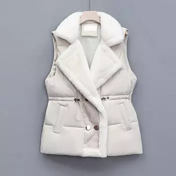 Жилет из овечьей шерсти, пуховый, хлопковый, женская зимняя одежда, осень-зима, новая меховая куртка с одним лацканом, женская куртка M белый