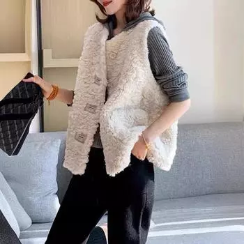 Жилет из овечьей шерсти, женская станция, осенне-зимний новый товар, одежда, меховой жилет, короткое пальто M 85-57.5 kg