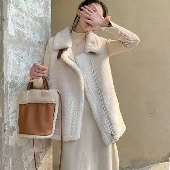 Жилет из овечьей шерсти, женская верхняя одежда на осень и зиму, жилет, универсальный жилет из меха, куртка S80-47.5 kg хаки