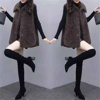Жилет из овечьей шерсти женский 2024 новый меховой интегрированный средний и длинный свободный жилет пальто пальто M темно-коричневого